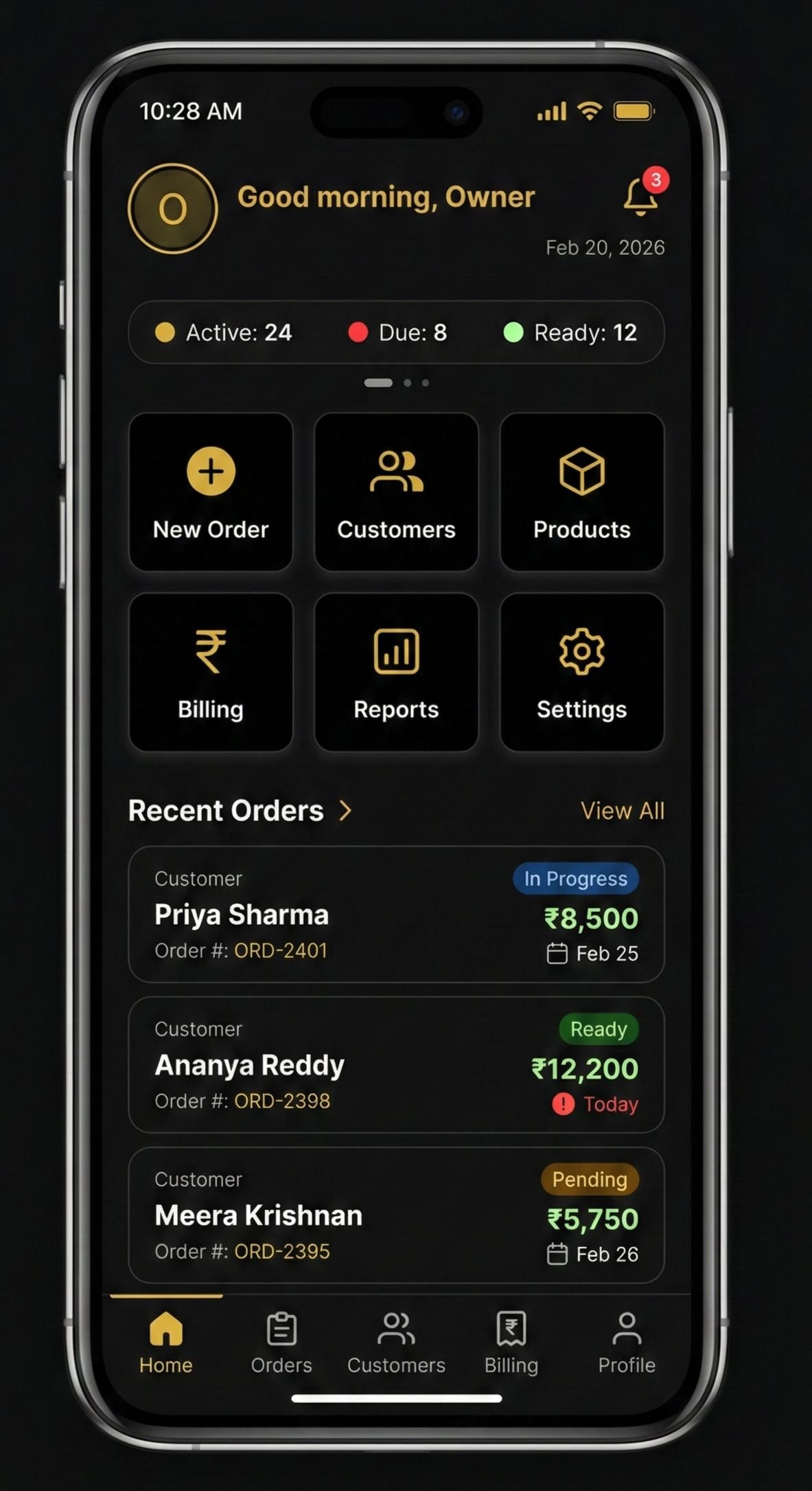 Boutique Owner Dashboard — Mobile View